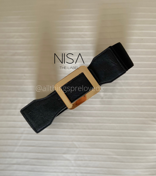 Broad rectangle buckle waist cincher belt