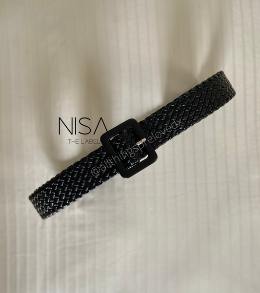 Rectangle buckle straw woven belt