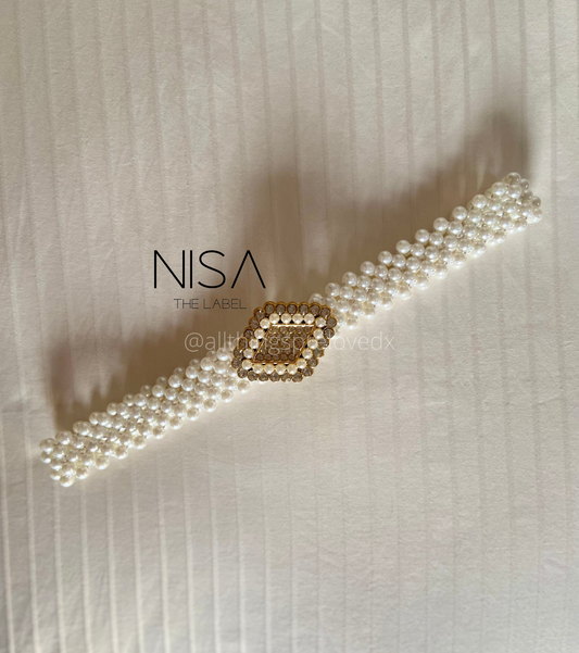 Diamond buckle pearl rhinestone waist cincher belt