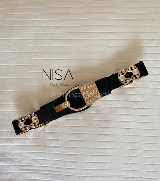 Horseshoe buckle infinity rhinestone detail waist cincher belt