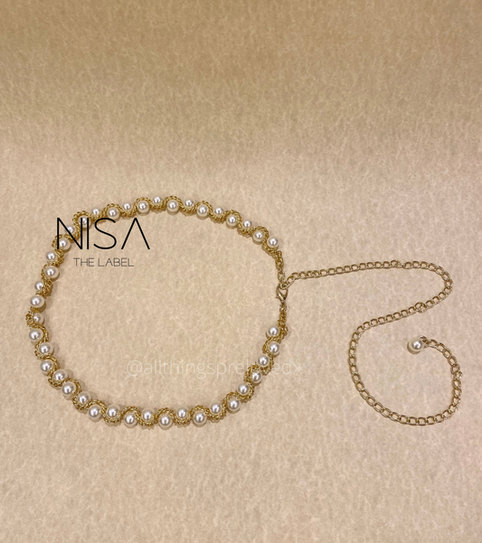 Wavy pearl chain belt