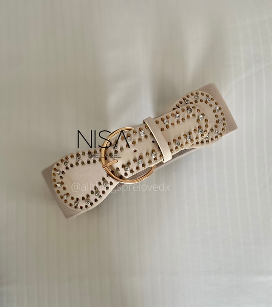 Gold metal buckle studded rhinestone waist cincher belt