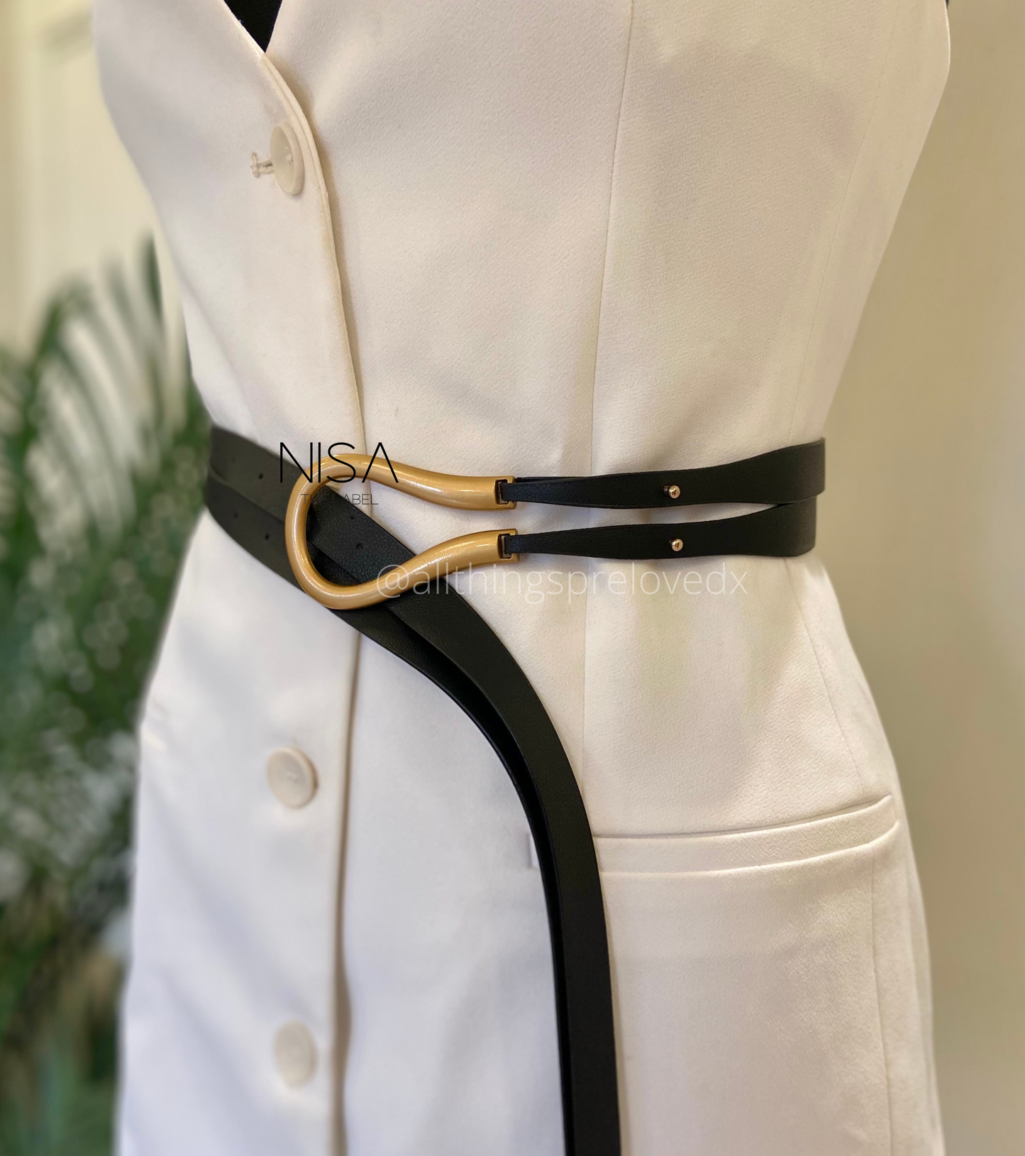 Horseshoe matte metal buckle waist belt