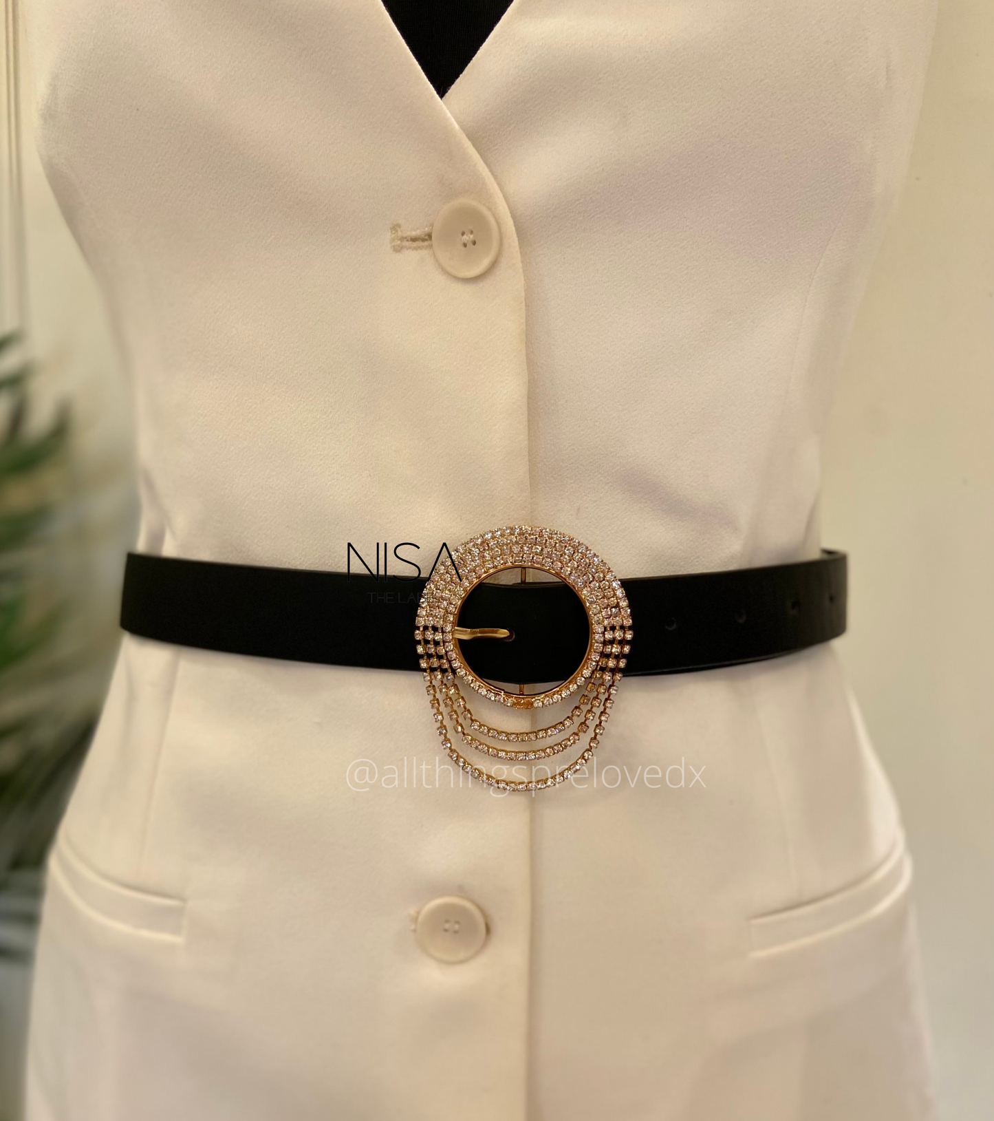 Round rhinestone drop metal belt