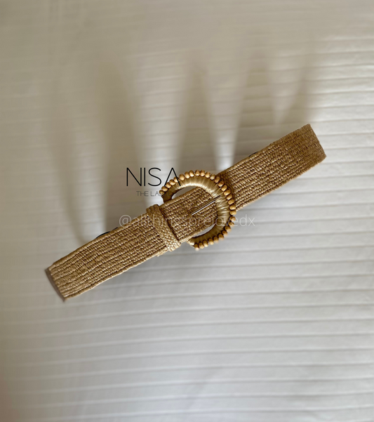 Round cutwork buckle straw woven belt