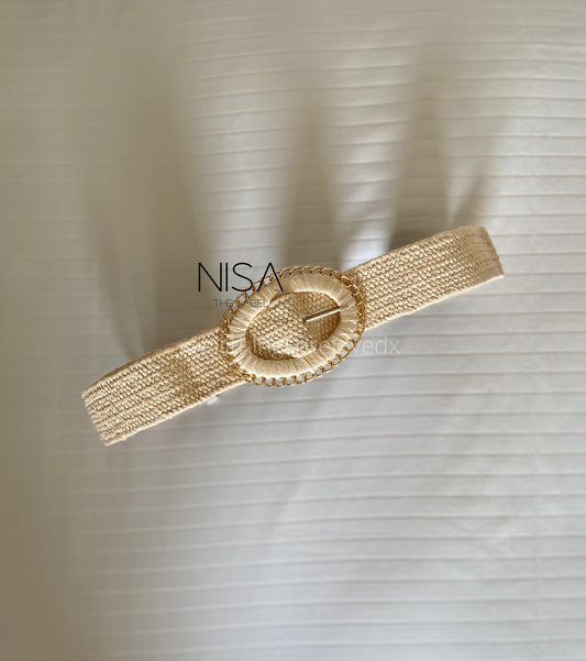 Oval woven chain metal buckle straw woven belt