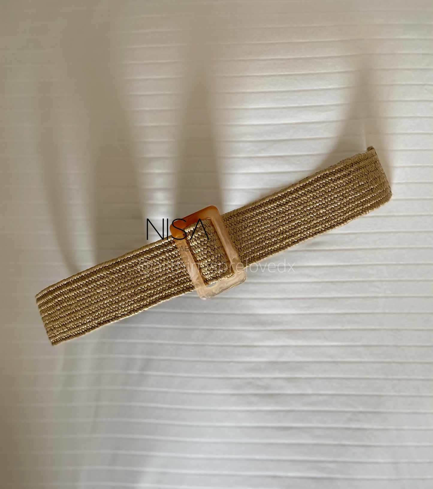 Ombre rectangle buckle straw woven belt