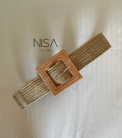 Big square straw woven belt