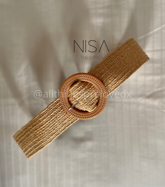 Round buckle straw woven belt