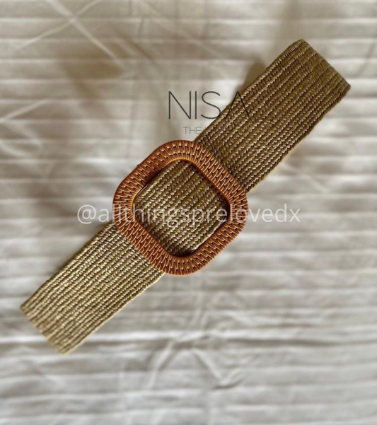 Square buckle straw woven belt