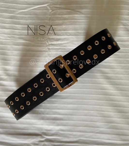 Double golden eyelet wide belt